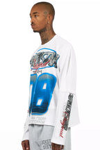 Ryker White/Blue Boxy Crop Double Layer Tee