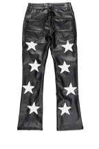 Girls Steen Black PU Stacked Flare Jeans