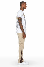 Joncarlo Taupe Stacked Flare Track Pant