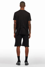 Bubble Black T-Shirt/Raw Edge Short Set