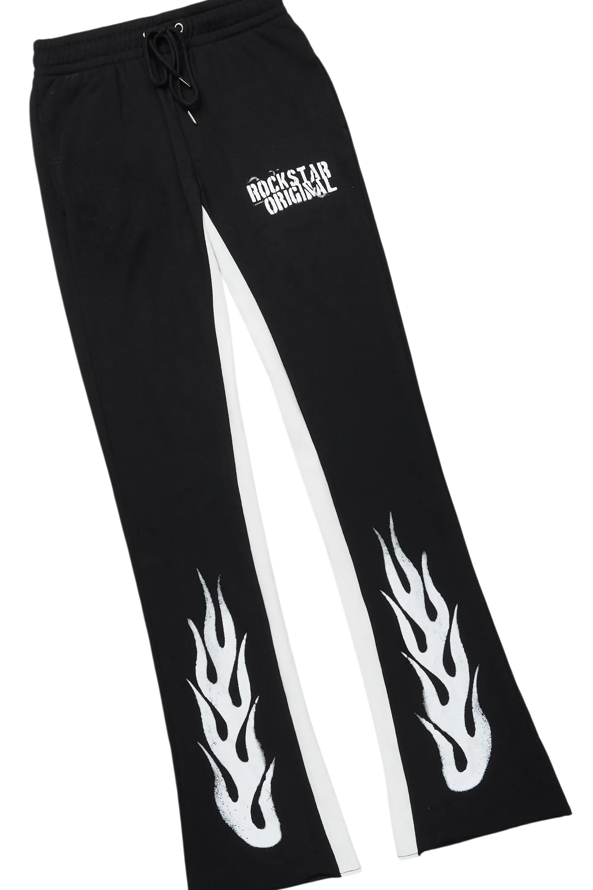 Banyan Black/White Long Sleeve T-Shirt/Stacked Baggy Track Pant Set