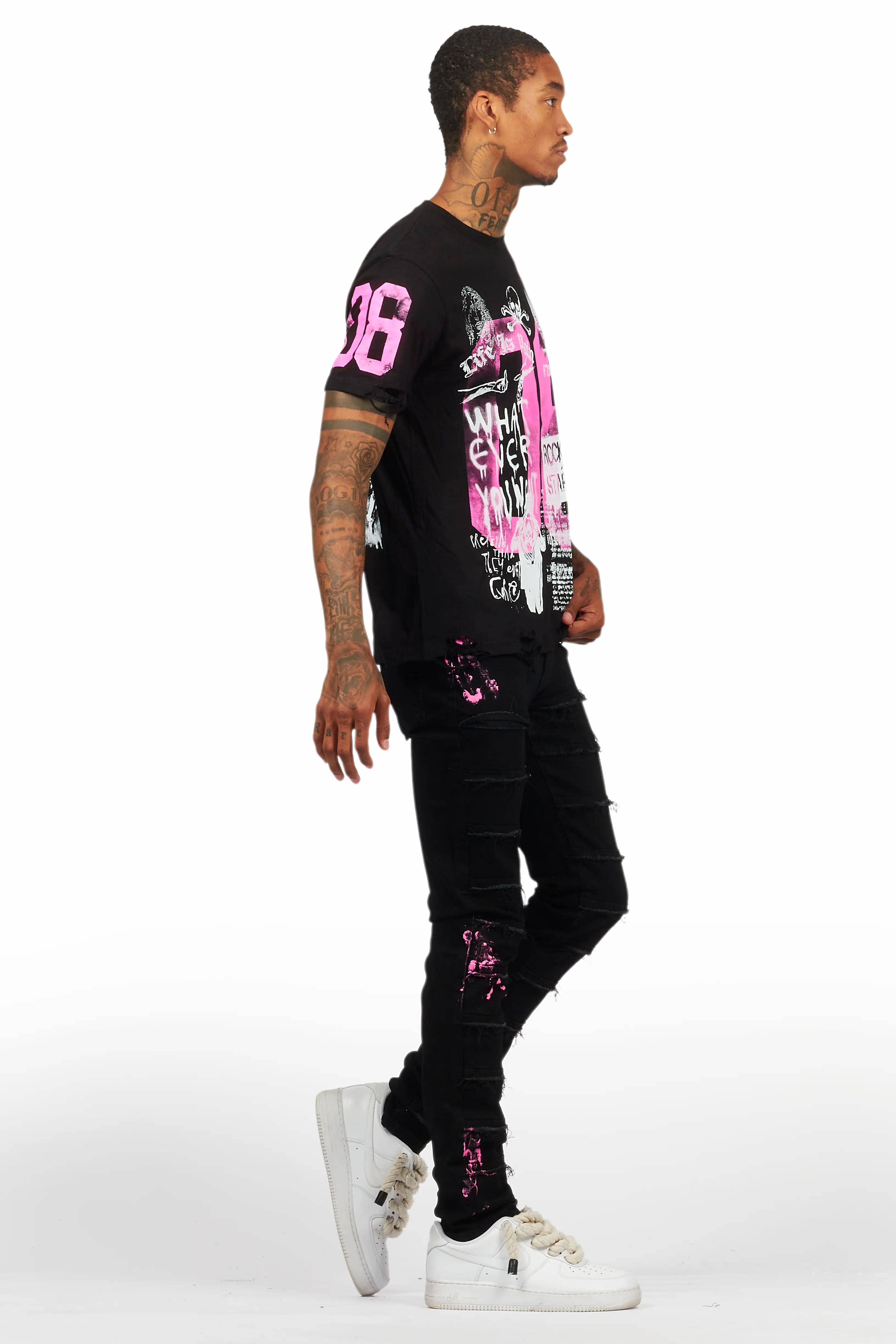 Grill Black/Pink T-Shirt/Slim Fit Jean Set