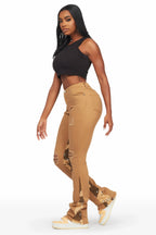 Khaleesy Tan/Camo Stacked Flare Jean