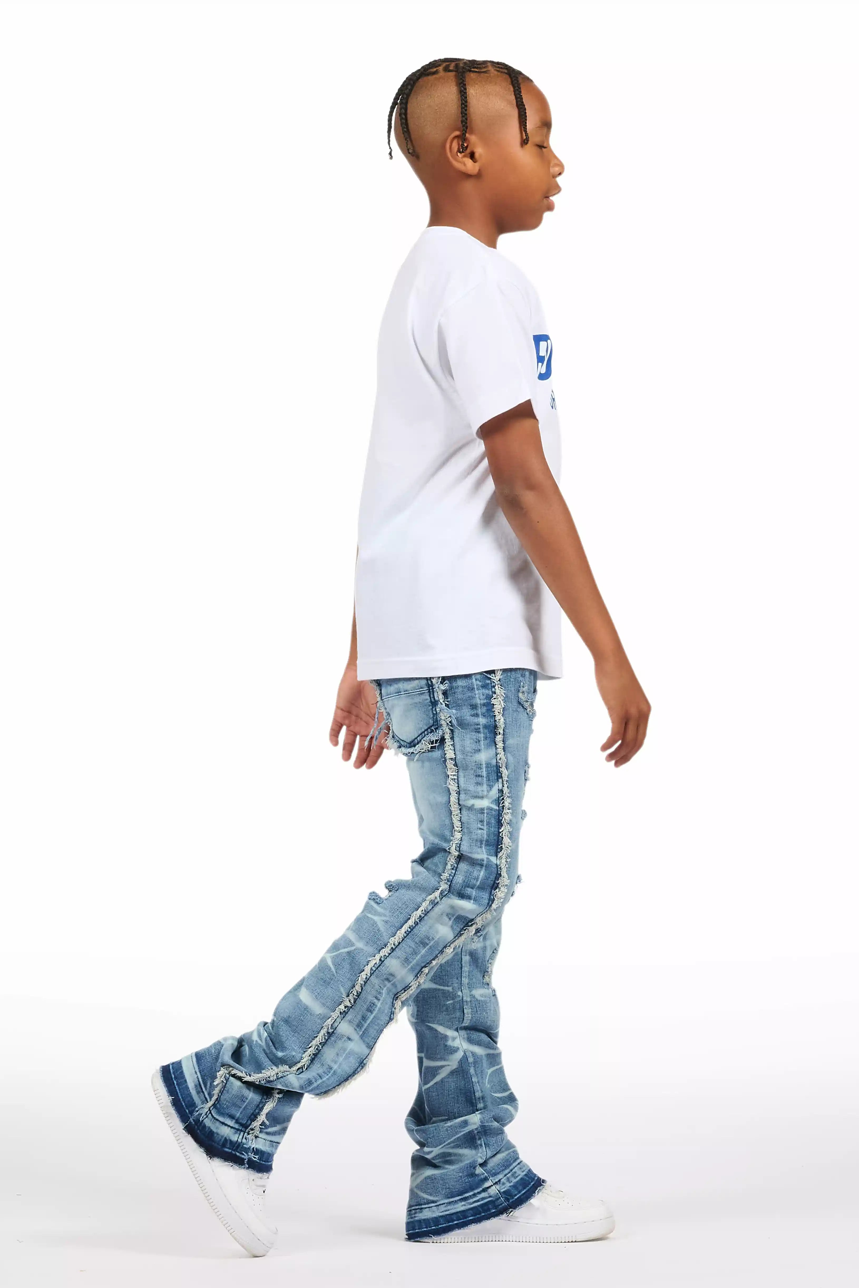 Boys Rugged Blue Stacked Flare Jean