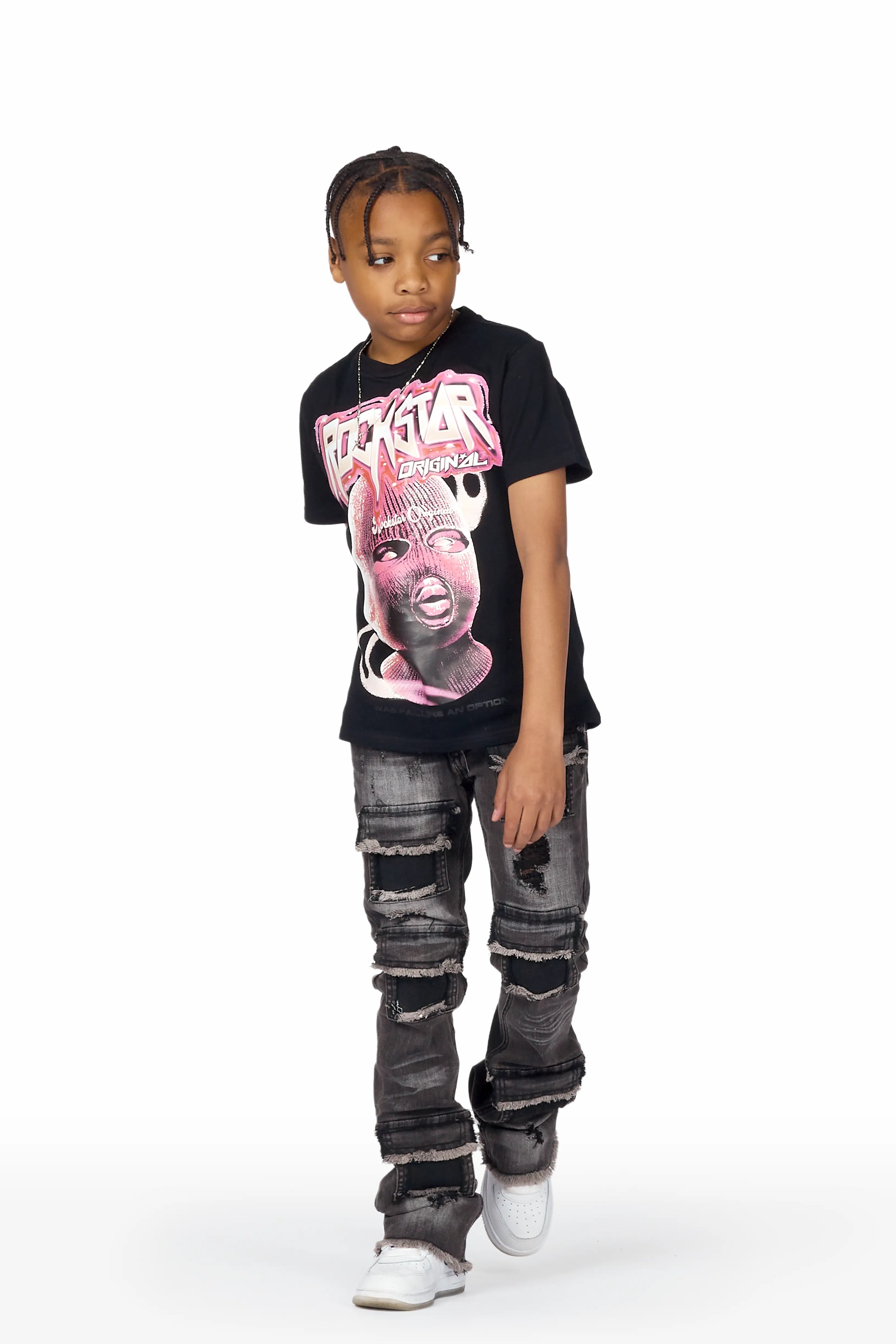 Boys Saburo Black T-Shirt/Super Stacked Flare Jean