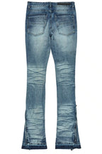 Jaymes Dark Blue Stacked Flare Jean