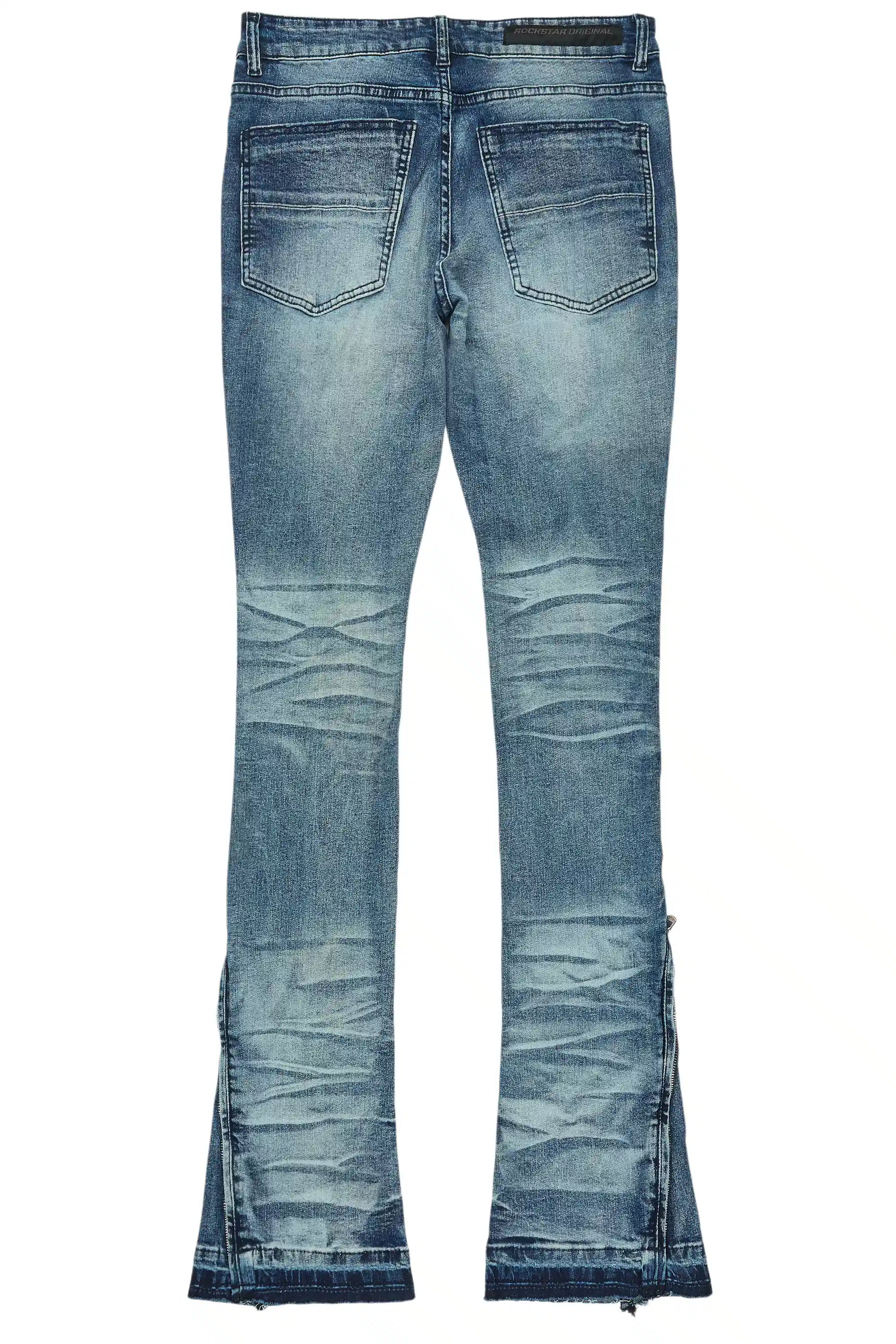 Jaymes Dark Blue Stacked Flare Jean