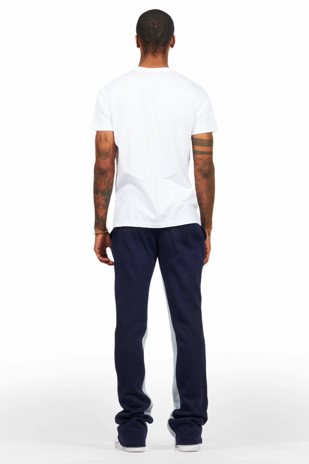 Mallor White/Navy T-Shirt/Stacked Baggy Track Pant Set