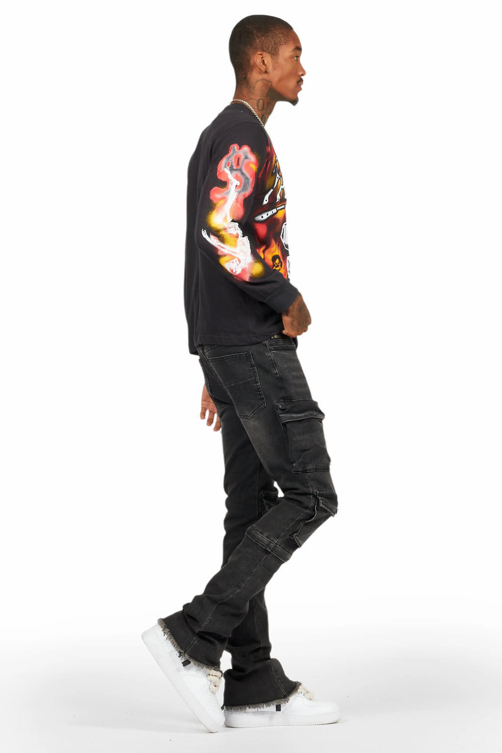 Jan Black Stacked Flare Cargo Jean