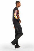 Jan Black Stacked Flare Cargo Jean