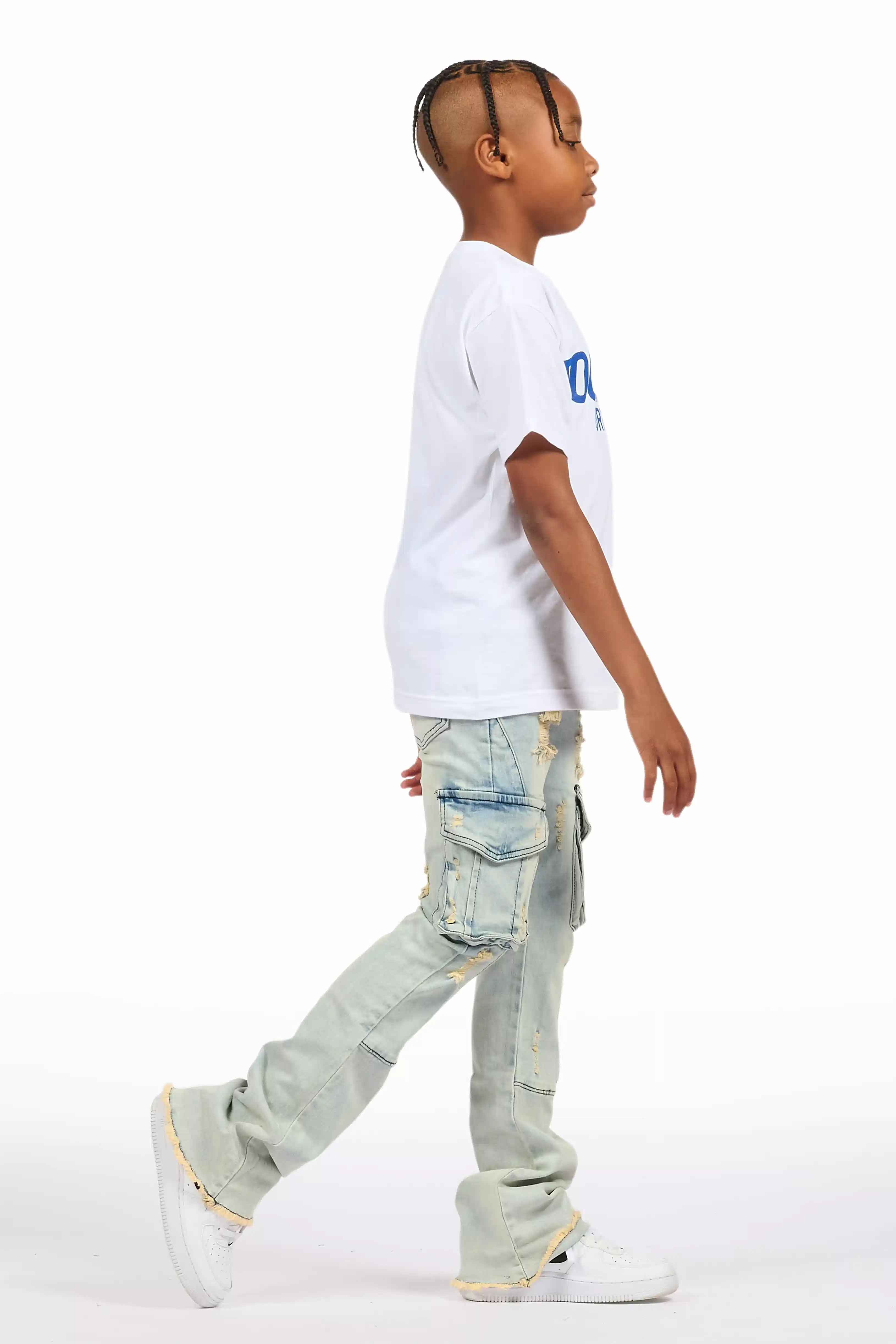 Boys Adalee Blue Slim Stacked Flare Cargo Jean