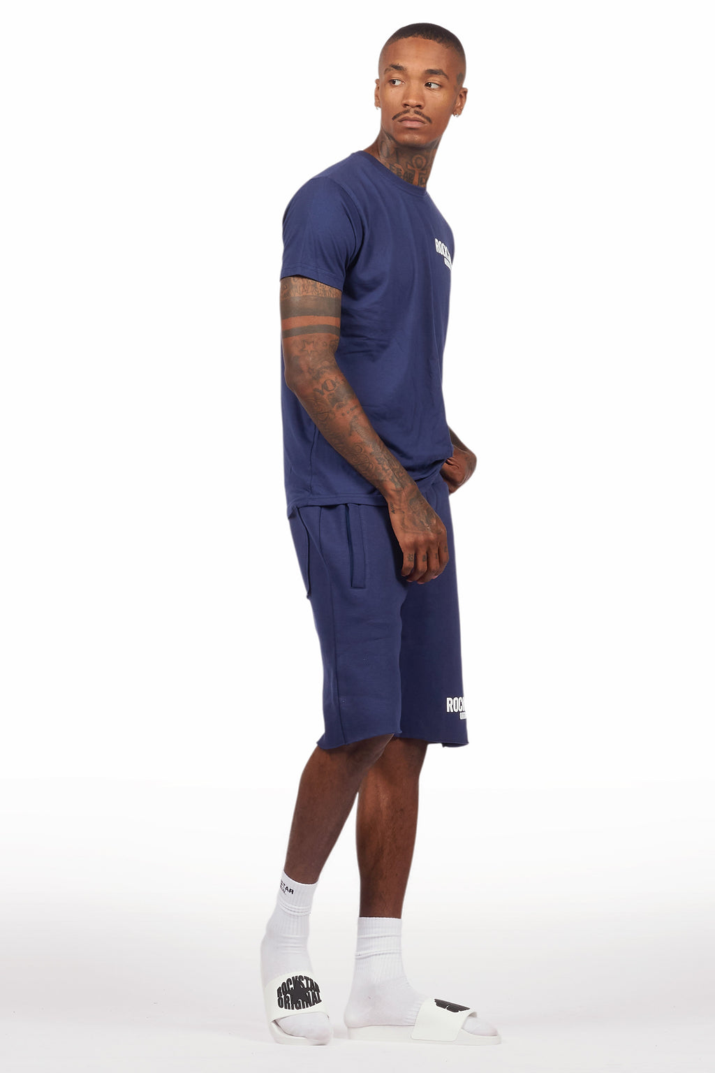 Sana Navy T-Shirt/Raw Edge Short Set