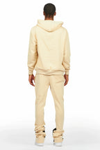 Sana Beige Hoodie/Stacked Flare Track Pant Set