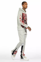 Torrez Heather Grey/Red Hoodie/Stacked Track Set