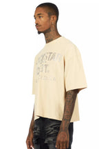 Lake Beige Rhinestone Boxy Crop T-Shirt