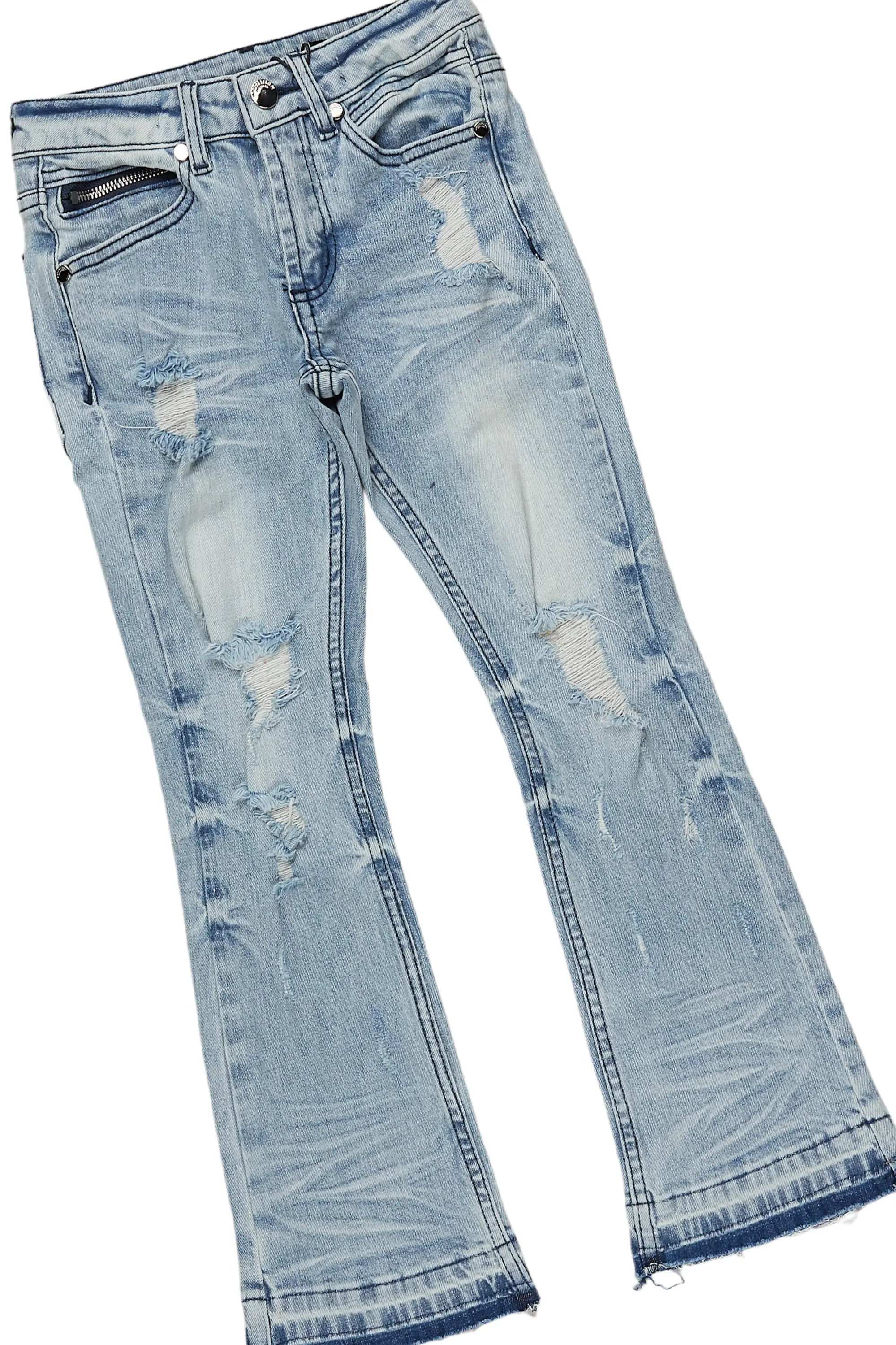 Girls Melanie Red/Blue Hoodie/Stacked Flare Jean Set