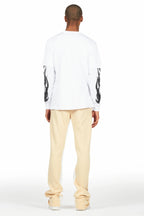 Amos White/Beige Double Layer T-Shirt/Stacked Baggy Pant Set