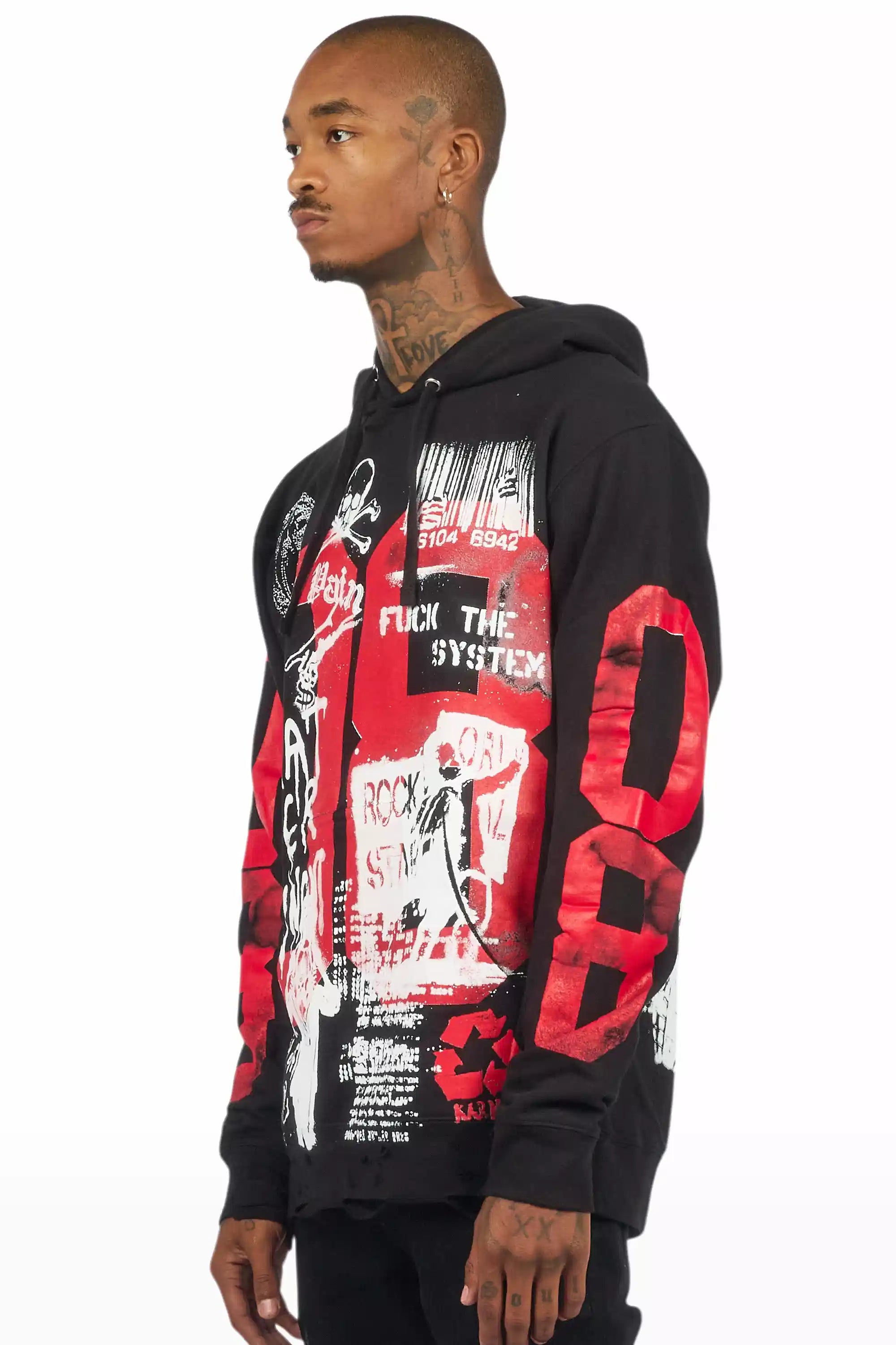 Grill Black/White Distressed Graphic Hoodie