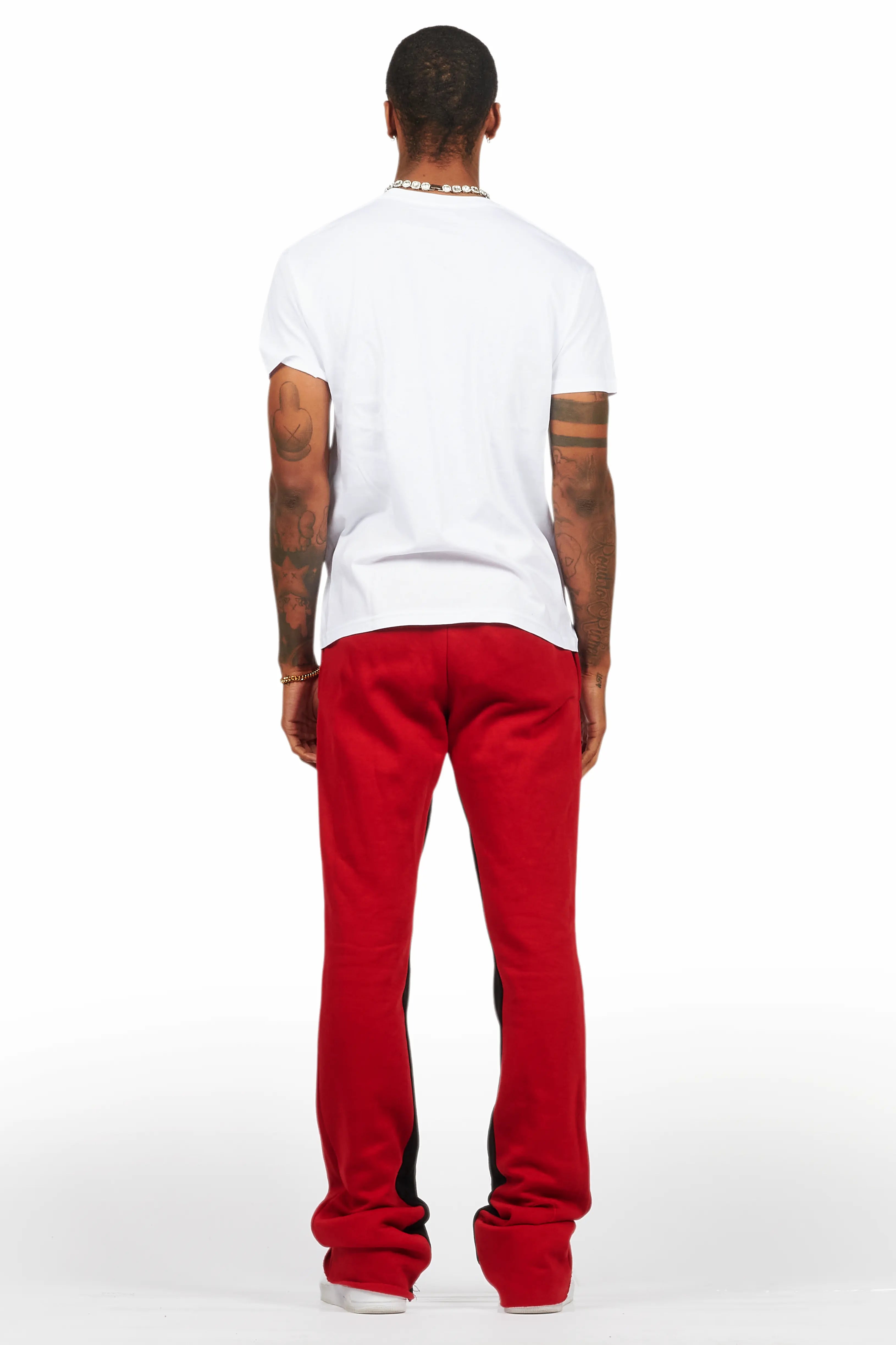 Mallor White/Burgundy T-Shirt/Stacked Baggy Track Pant Set