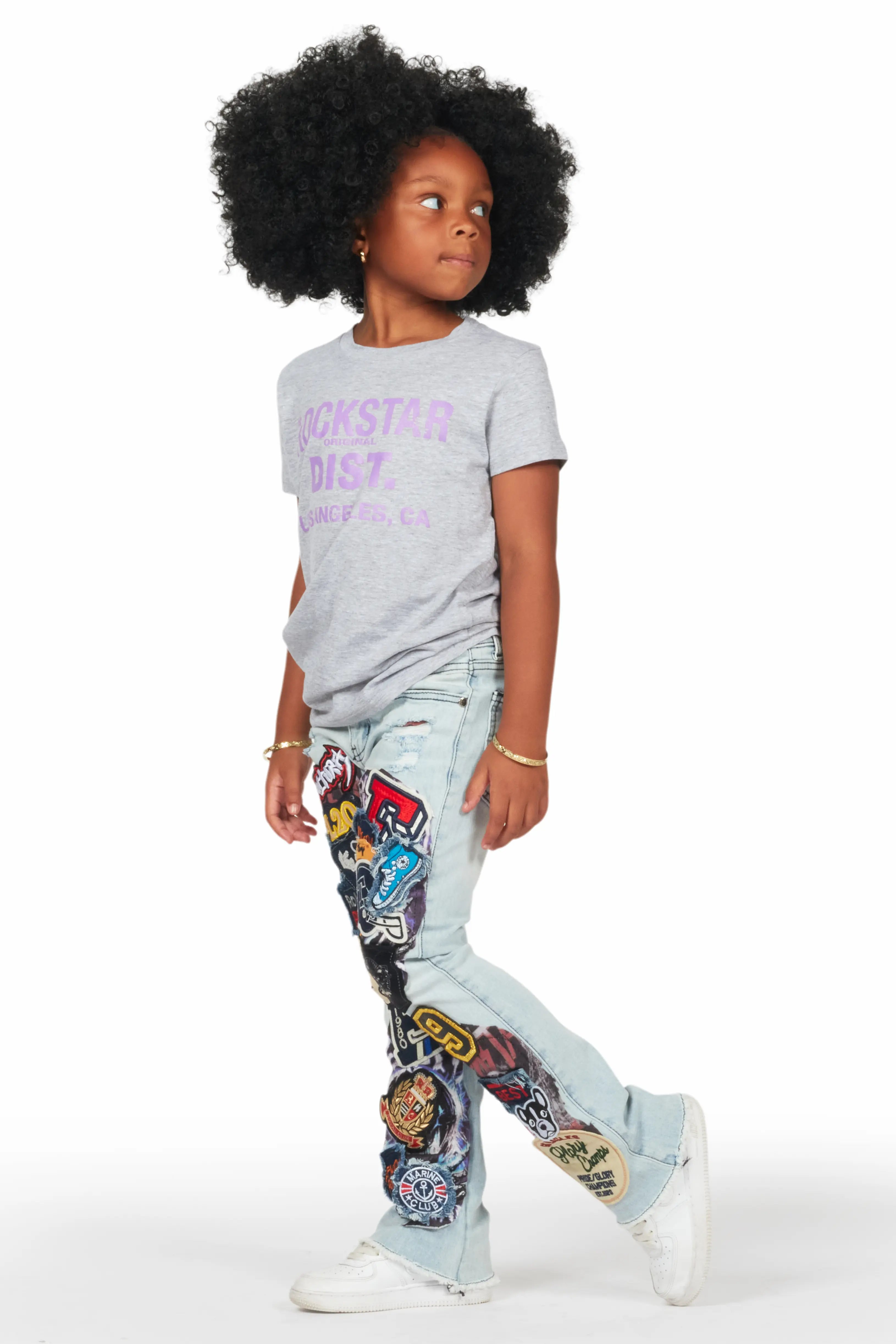 Girls Esma Blue Stacked Flare Jean