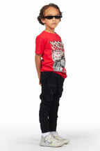 Boys Zach Red/Black T-Shirt Cargo Pant Set