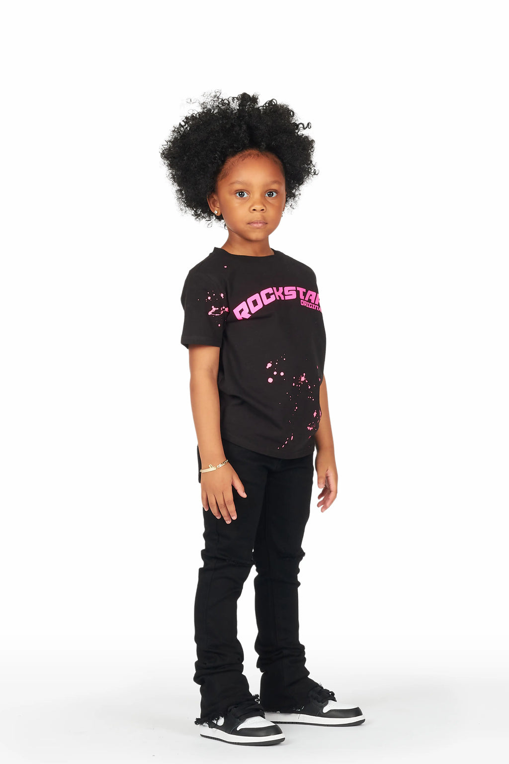 Girls Josie Black Super Stacked Flare Jean