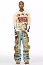 Mahesh Dirty Blue Baggy Cargo Jean