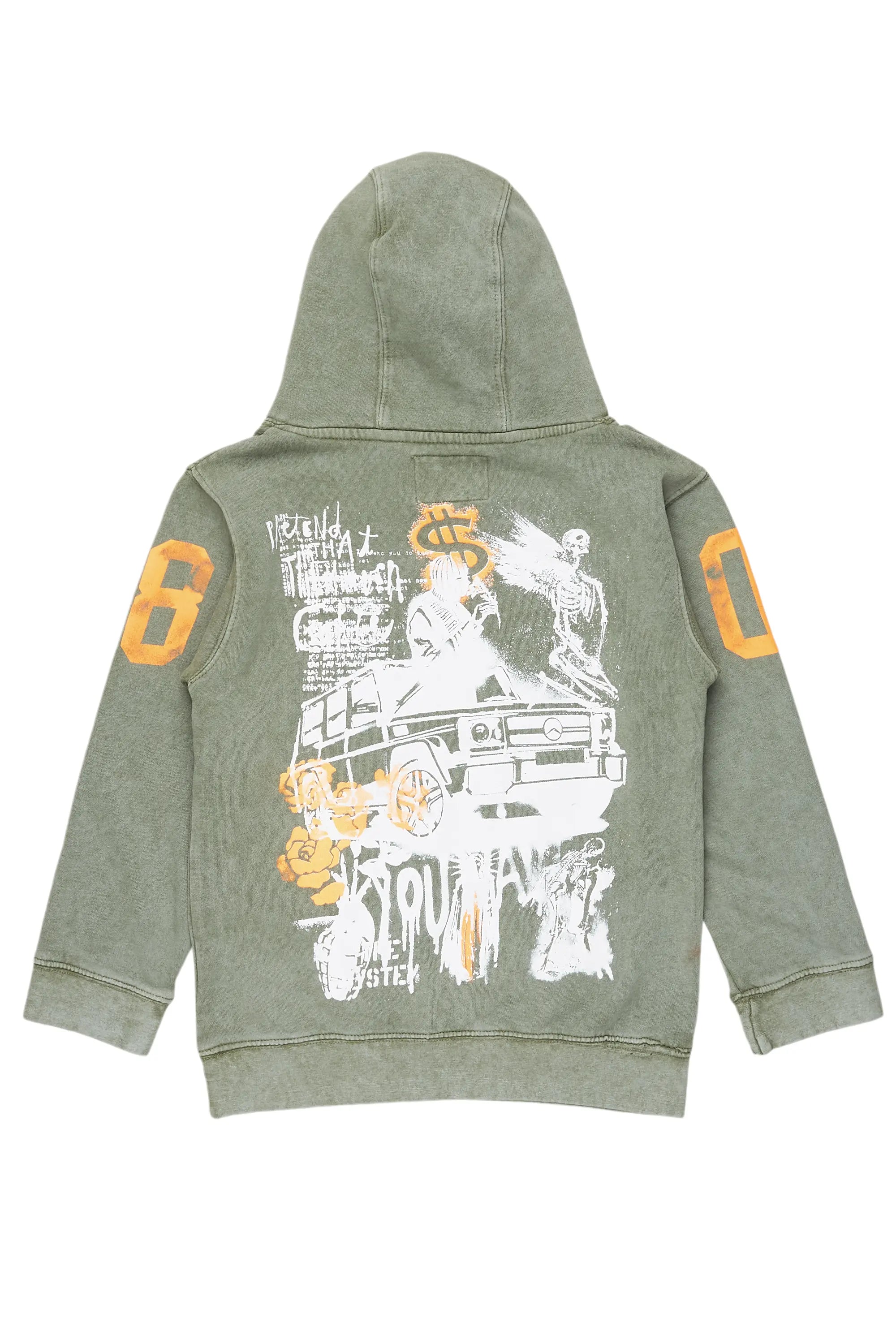 Boys Beau Vintage Green Graphic Hoodie