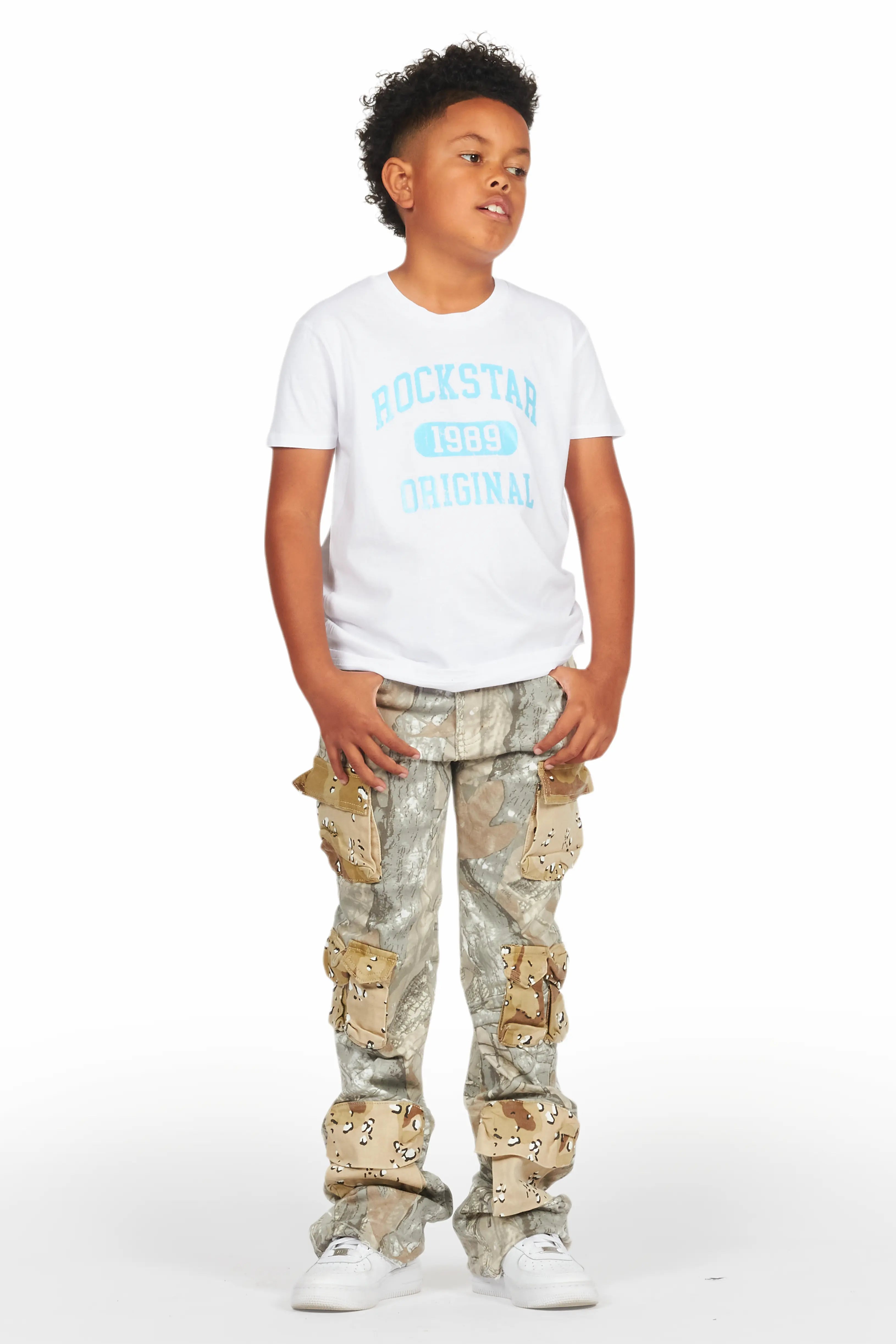 Boys Yves Tree Camo Stacked Flare Cargo Jean