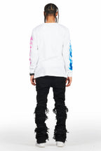 Vasco Jet Black Stacked Flare Jean