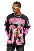 Fields Black Double Layer Long Sleeve Graphic T-Shirt