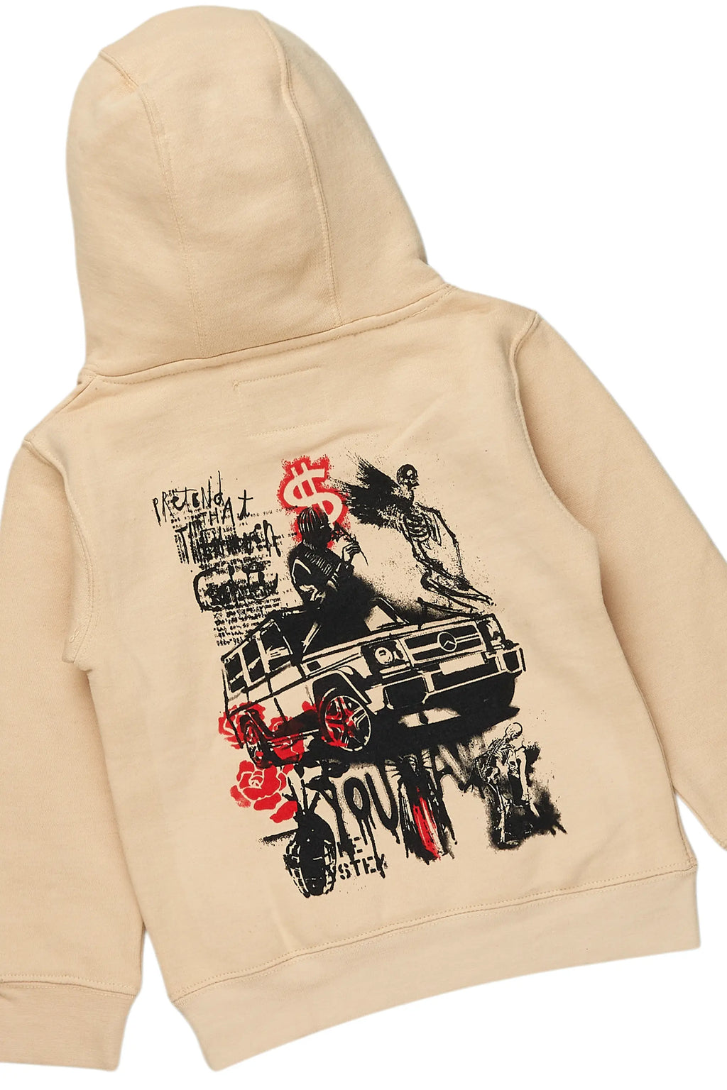 Girls Kammy Beige/Tree Camo Hoodie/Stacked Flare Jean Set