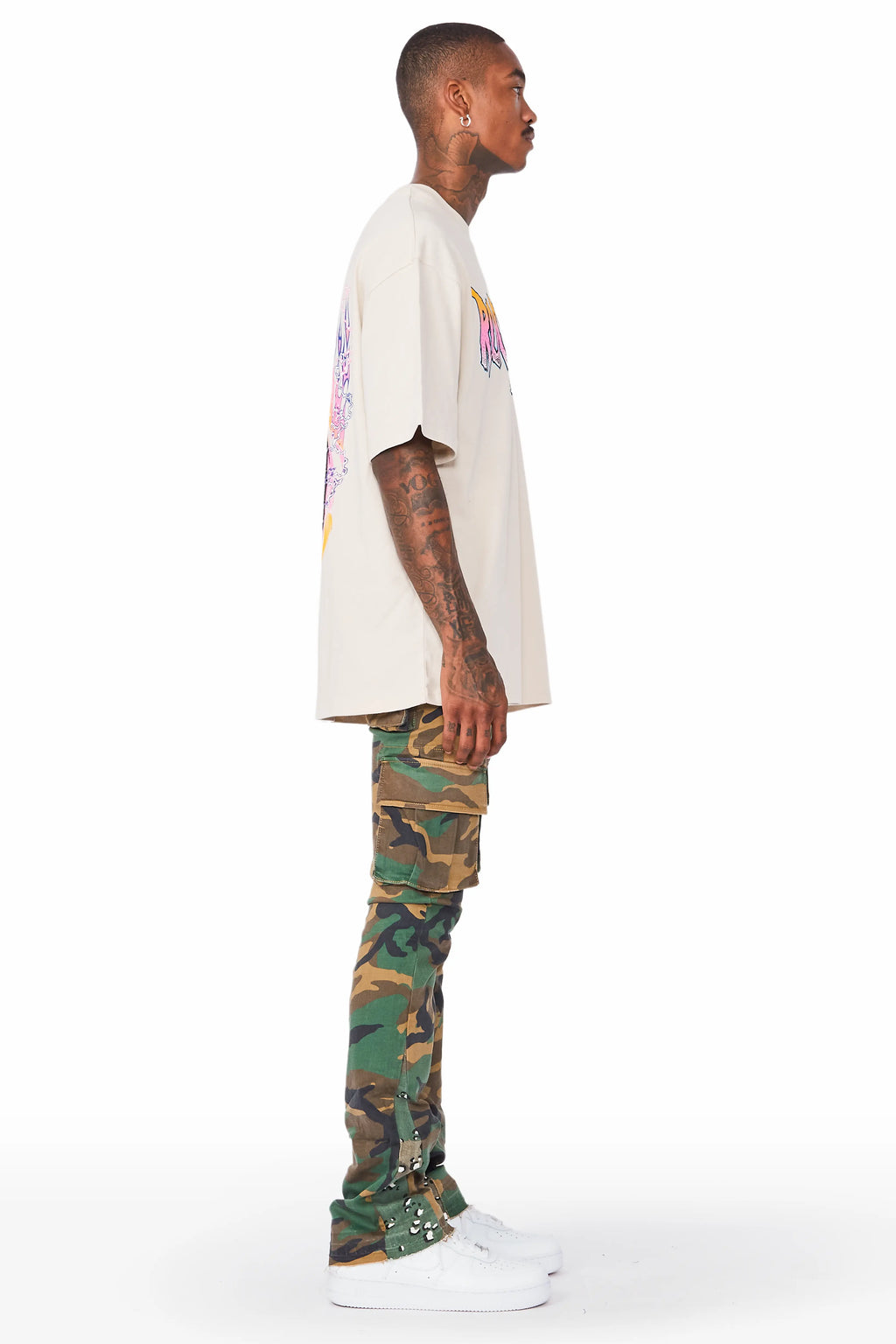 Kirrem Faded Camo Stacked Flare Jean