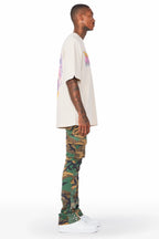 Kirrem Faded Camo Stacked Flare Jean