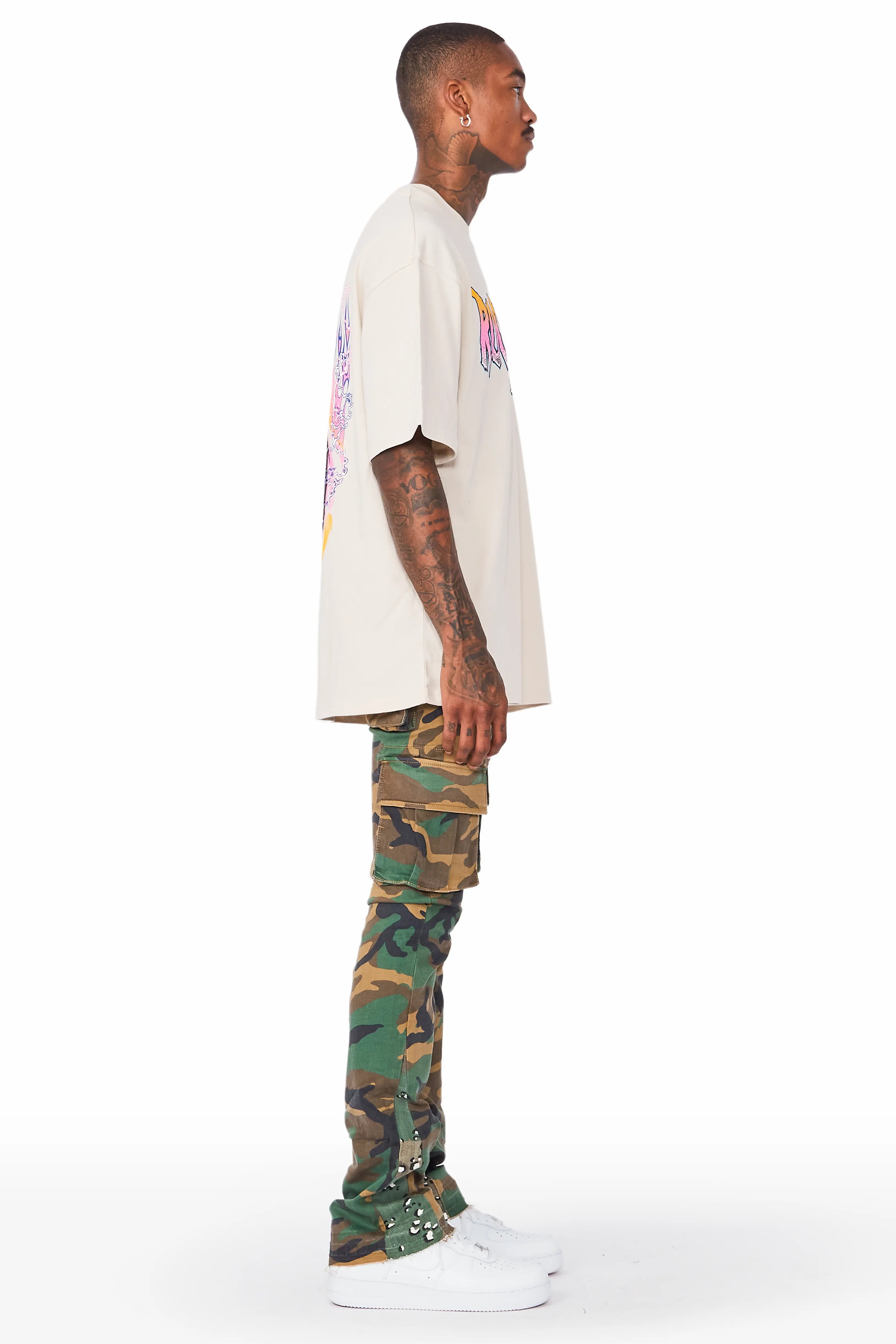 Kirrem Faded Camo Stacked Flare Jean