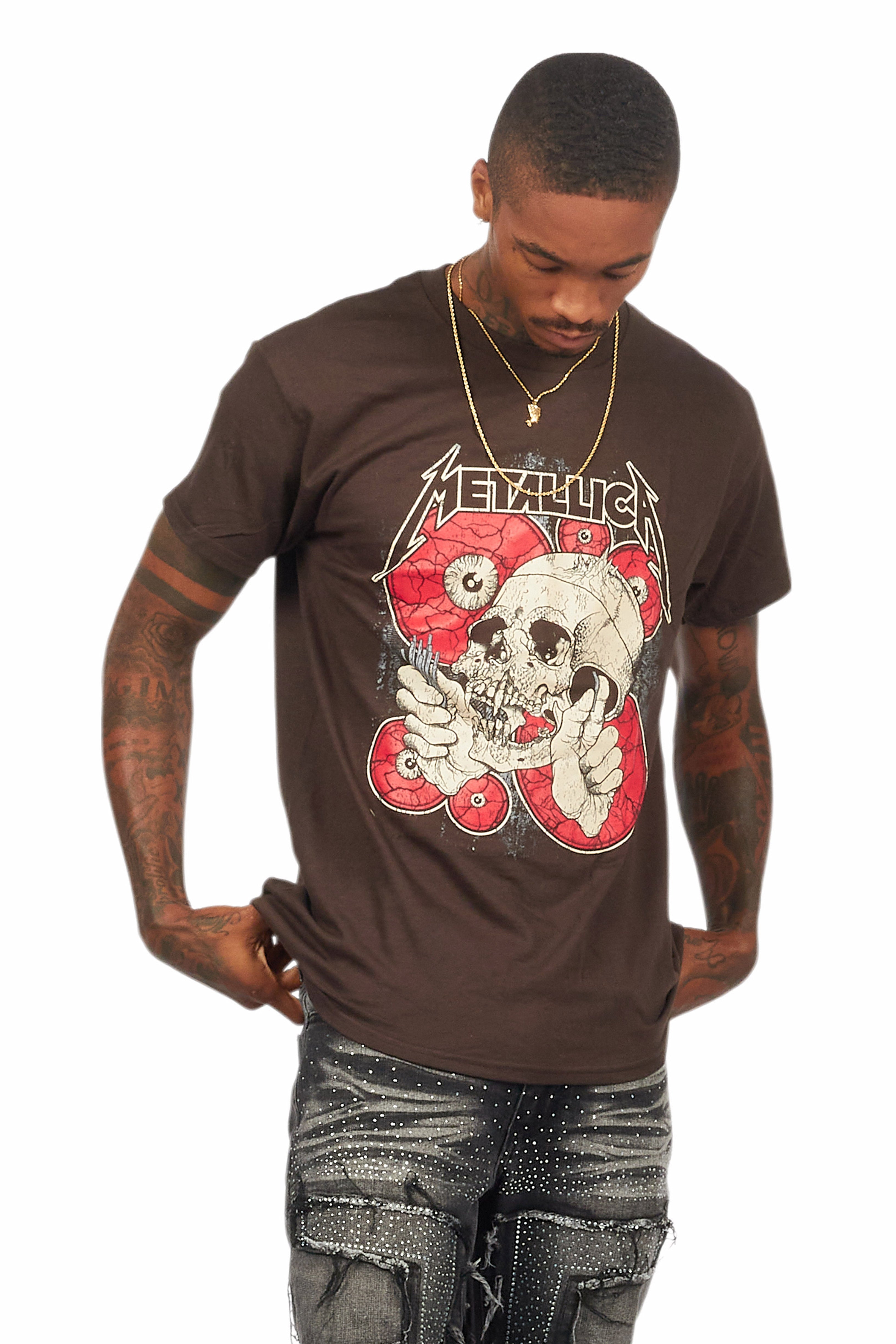 Metallica Skulls Brown/Red Graphic T-Shirt