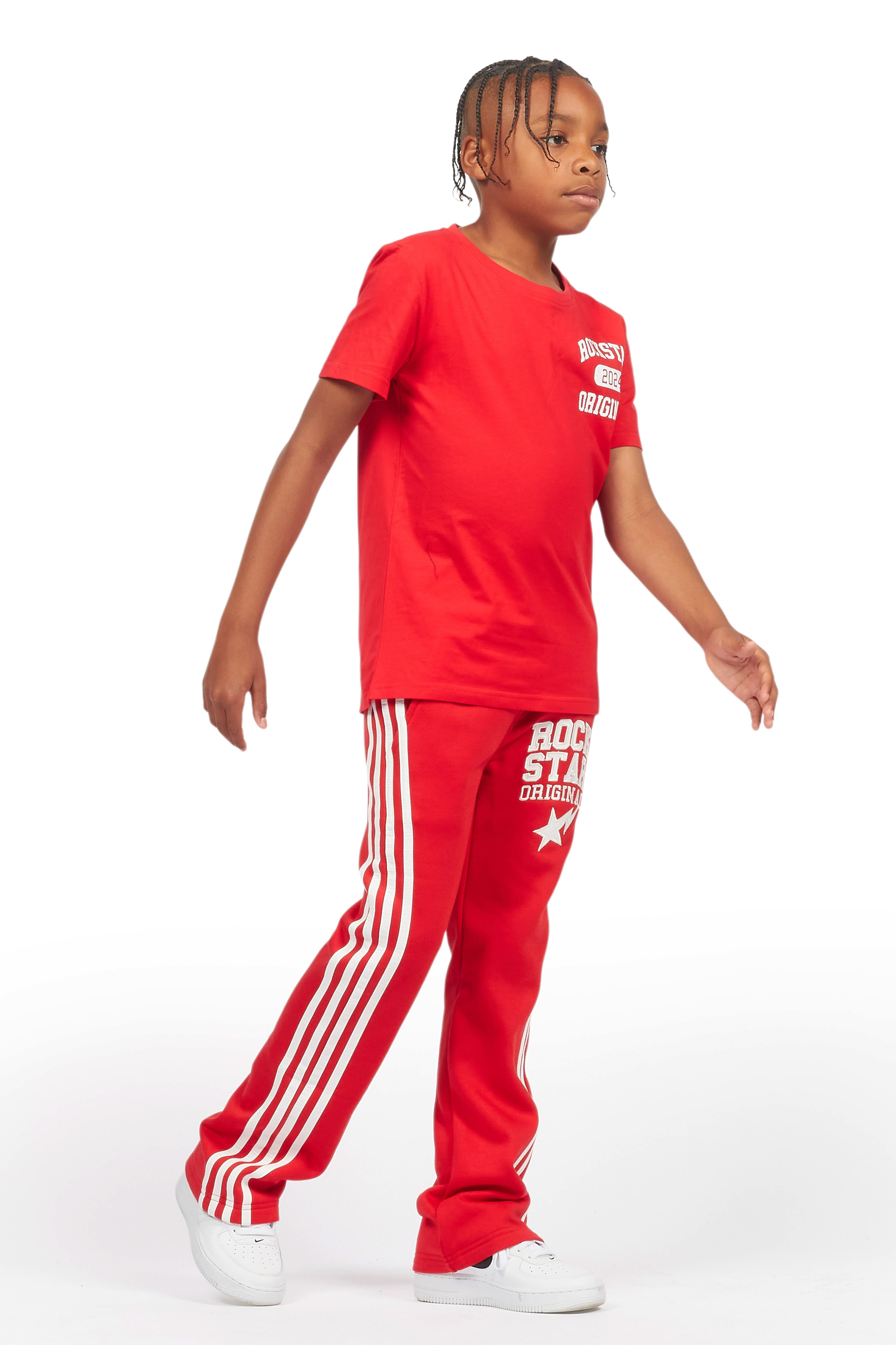 Boys Gerrit Red Stacked Baggy Track Pant