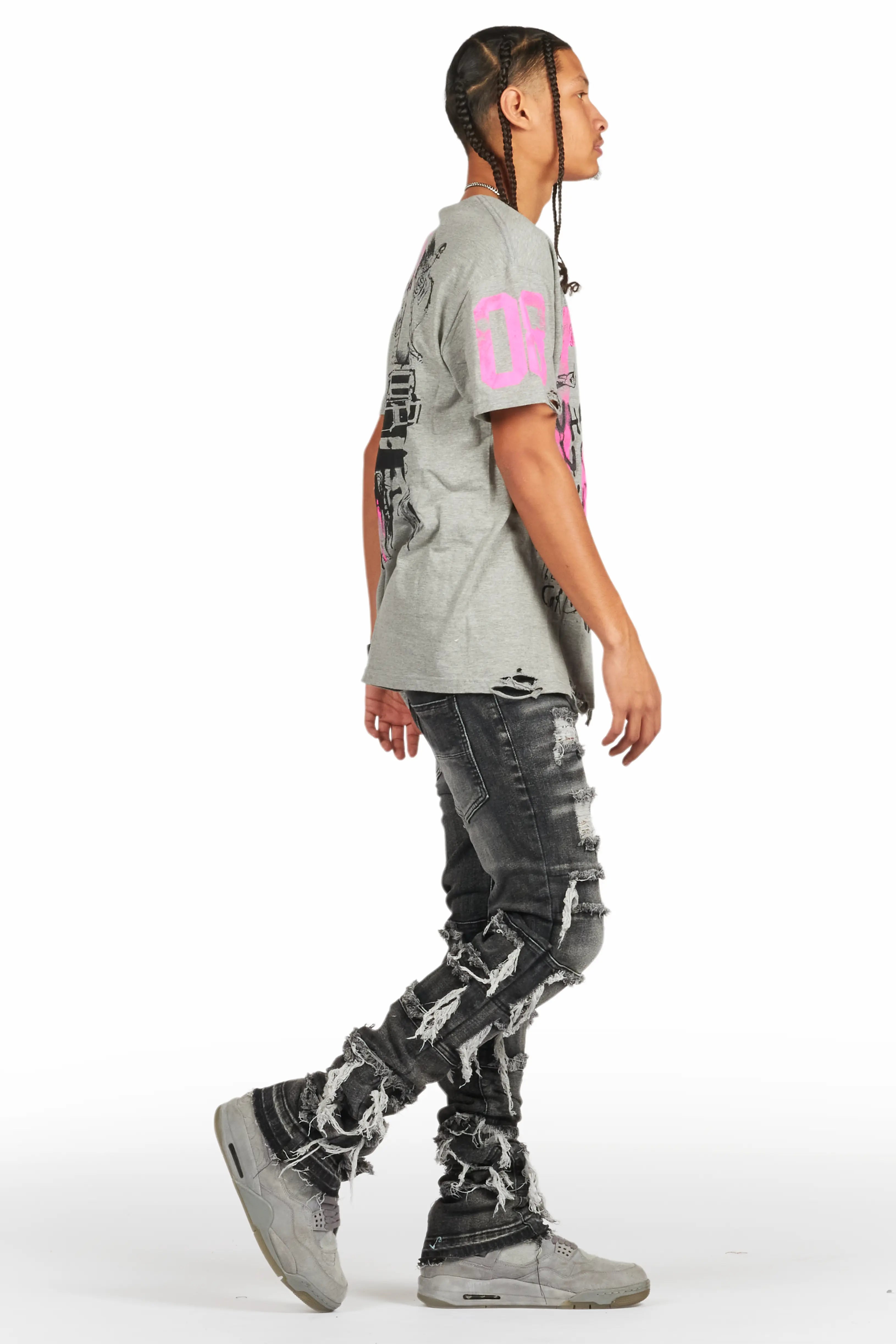 Vasco Grey Stacked Flare Jean