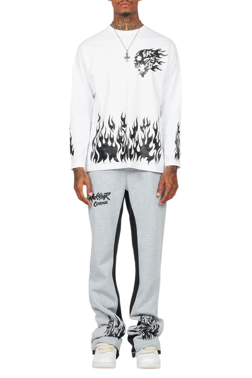 Bubble White/Grey Long Sleeve T-Shirt/Baggy Pant Set