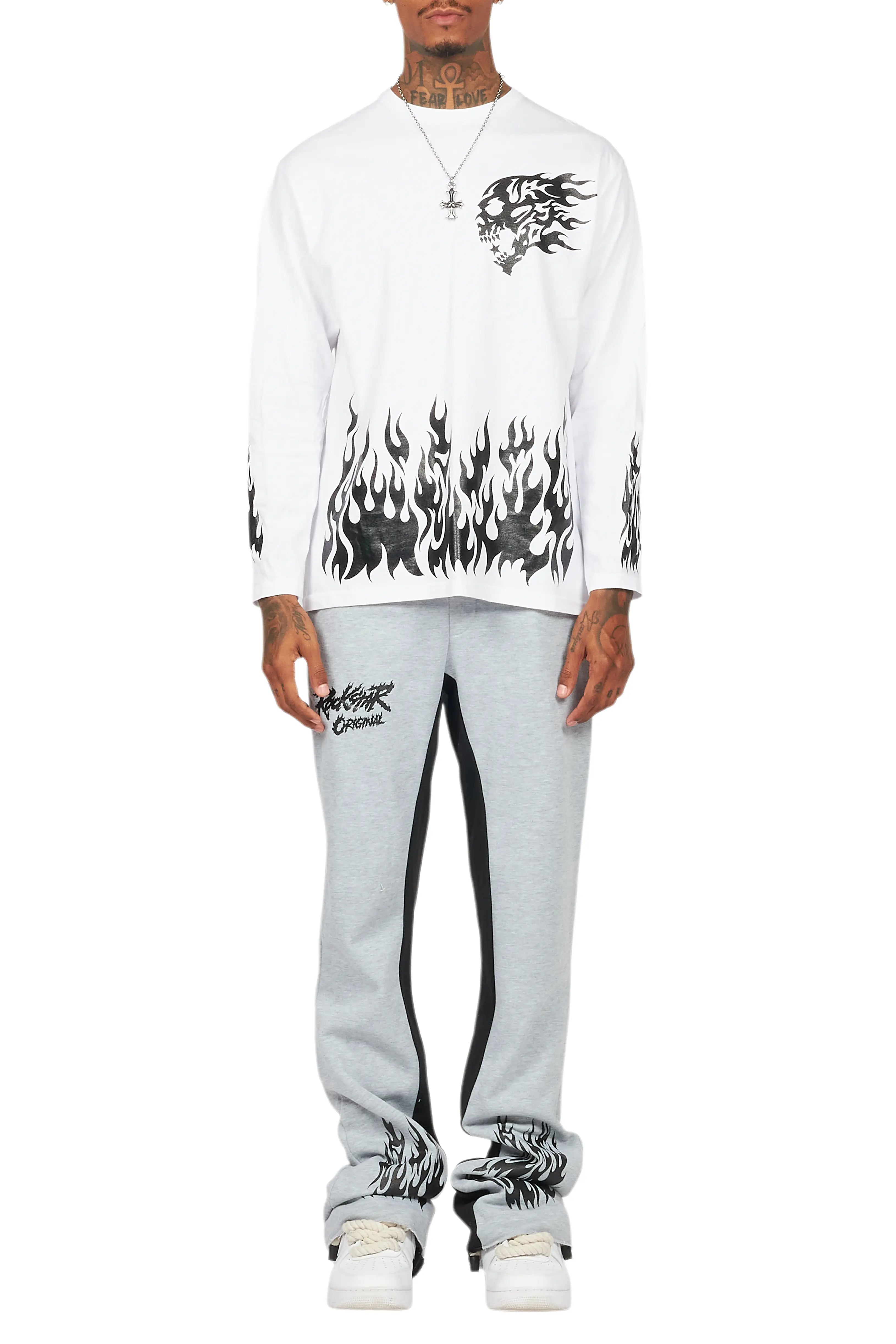 Bubble White/Grey Long Sleeve T-Shirt/Baggy Pant Set