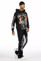 Bixner Black/Multi Hoodie/Baggy Stacked Track Pant Set
