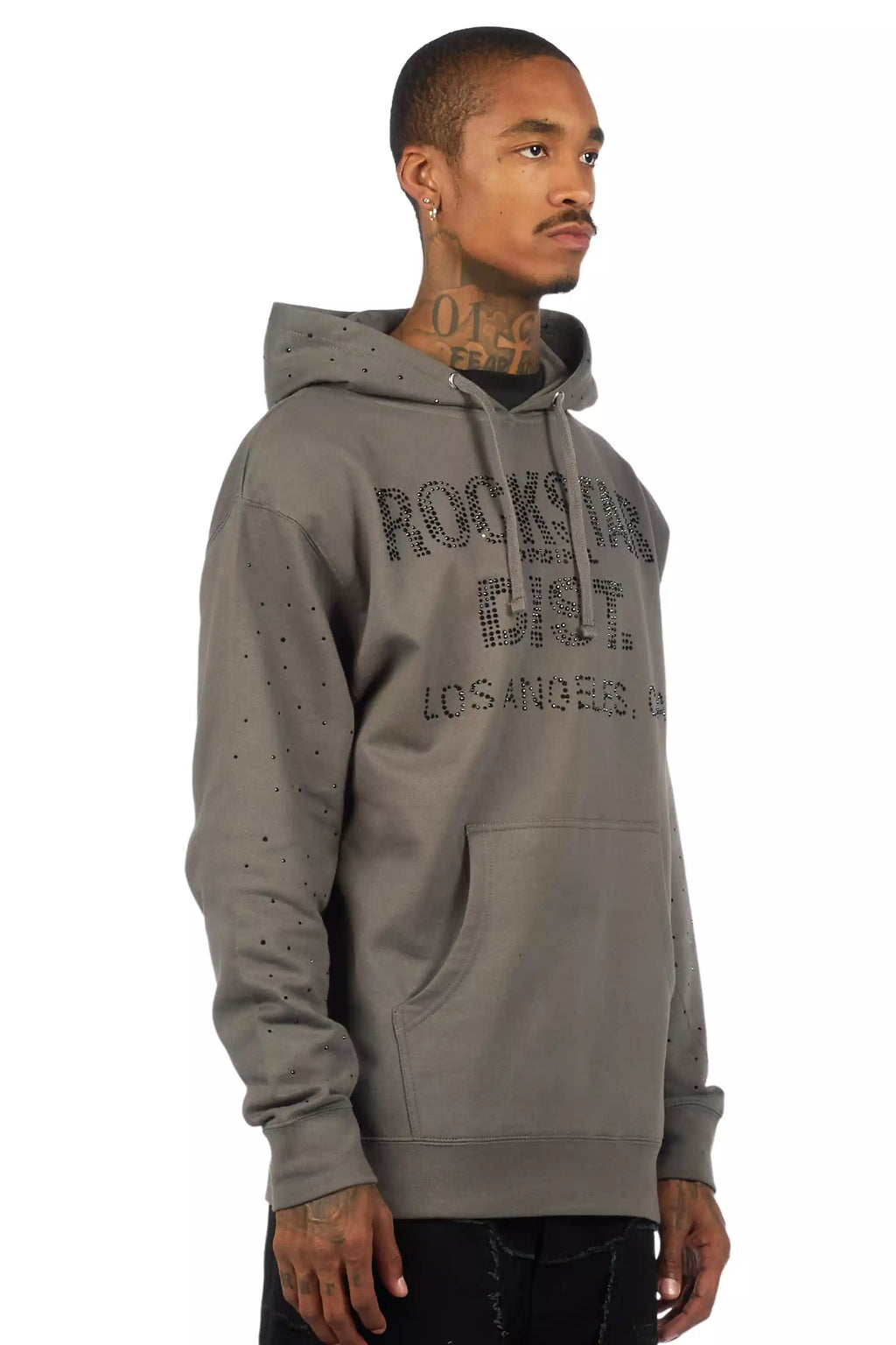 Thryll Heather Grey/Black Rhinestone Graphic Hoodie
