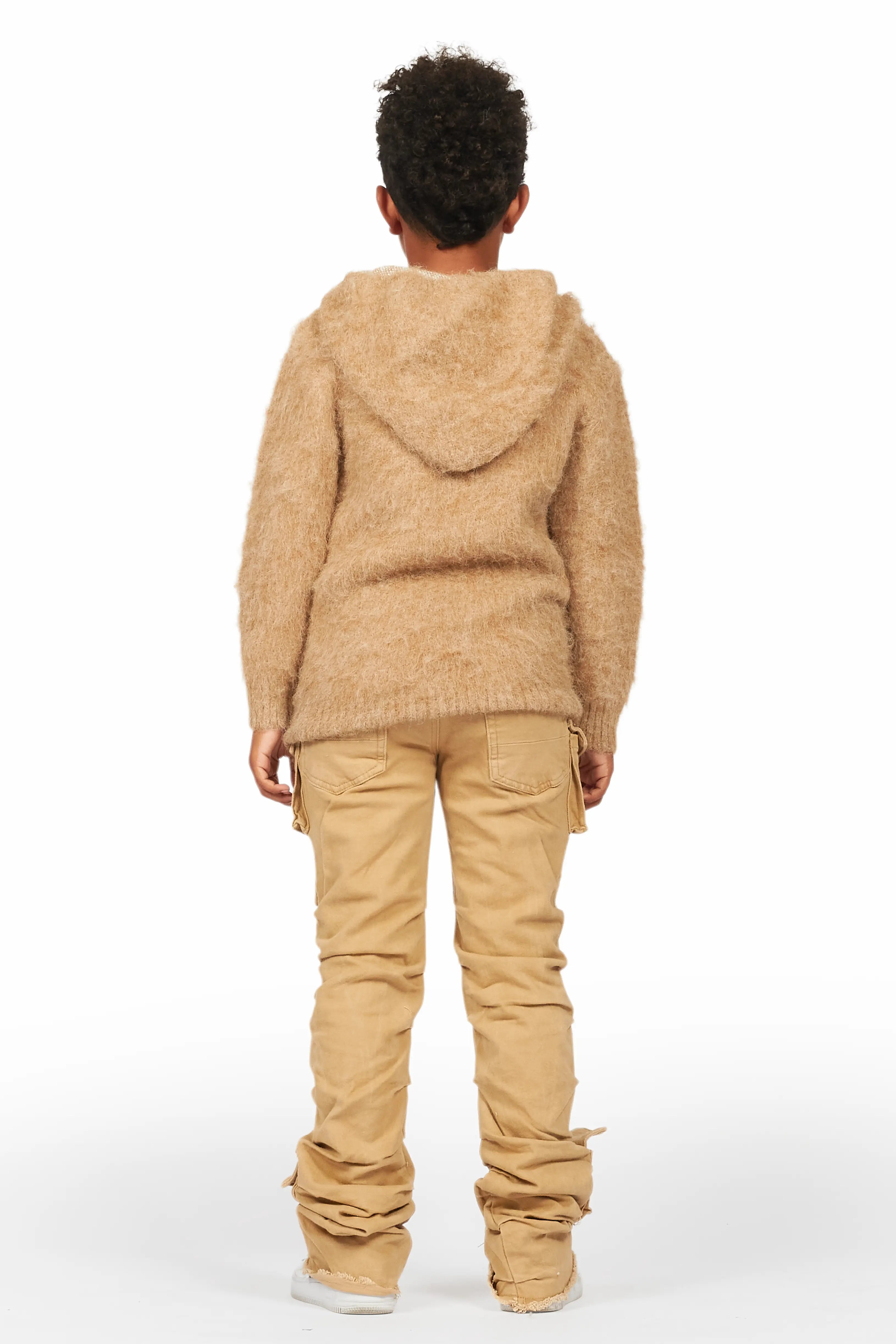 Boys Andros Brown Mohair Hoodie/Stacked Flare Jean Set