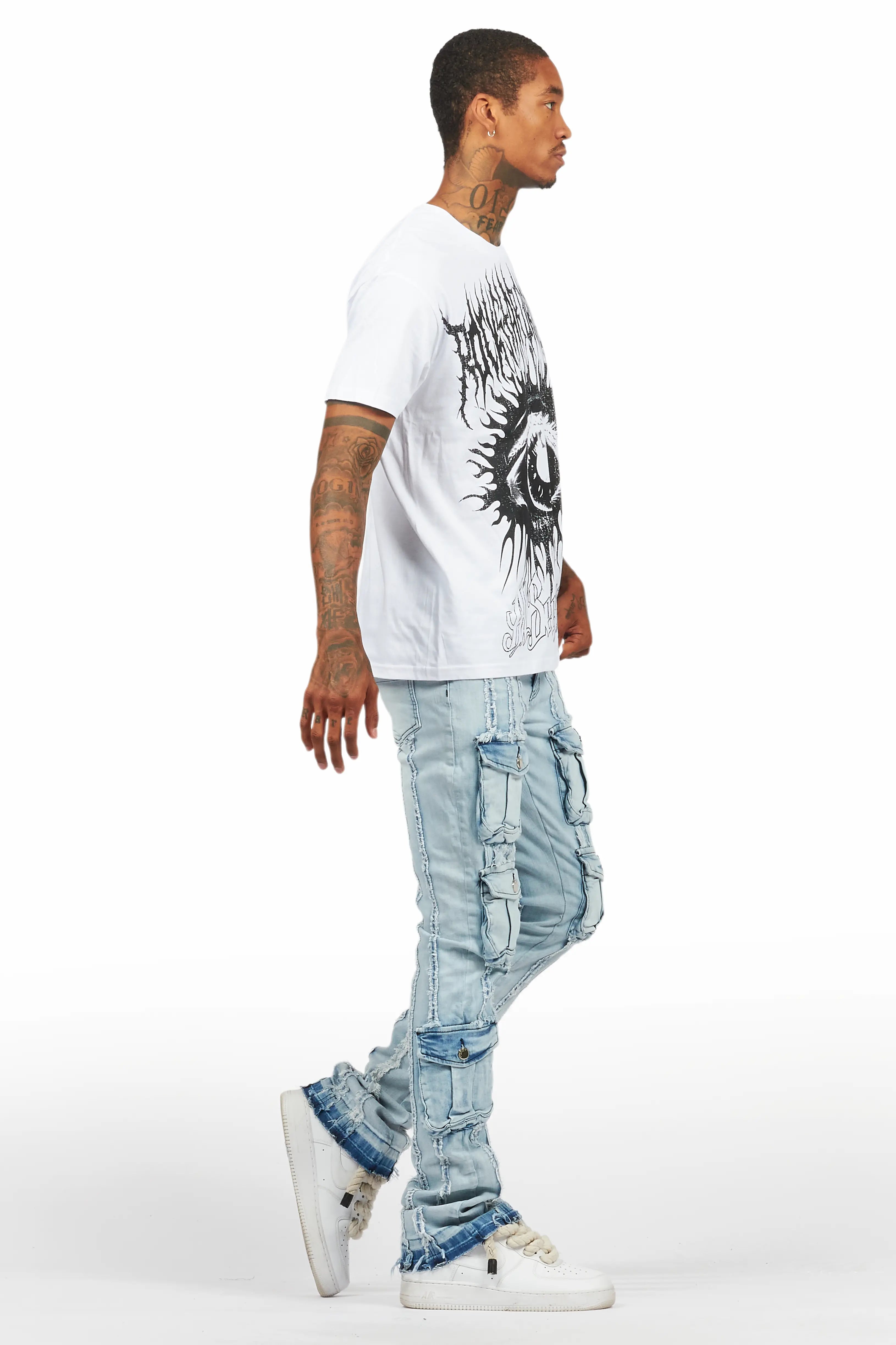 Frey Light Blue Stacked Flare Jean