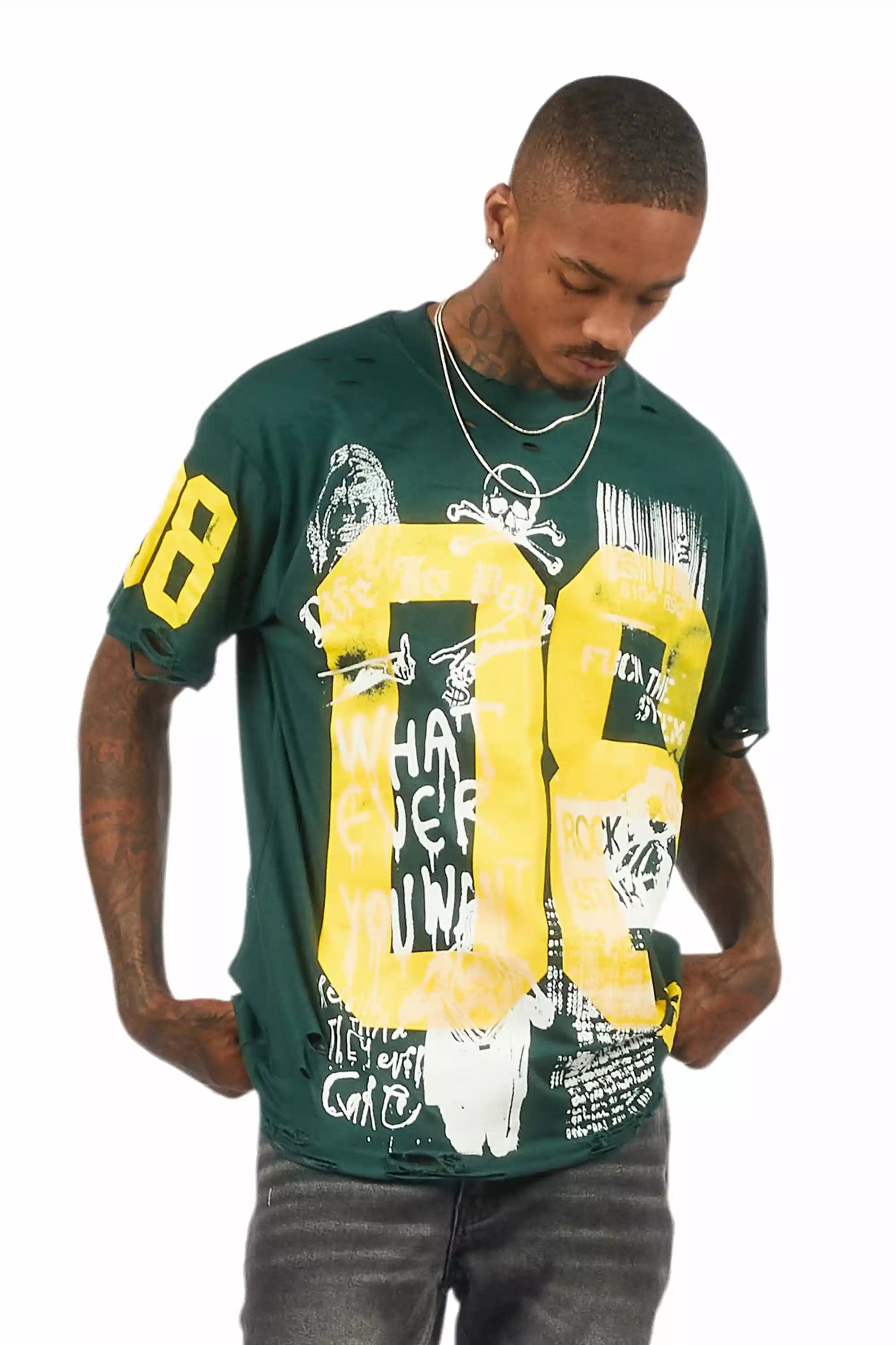 Grill Dark Green/Yellow Graphic Oversized T-Shirt