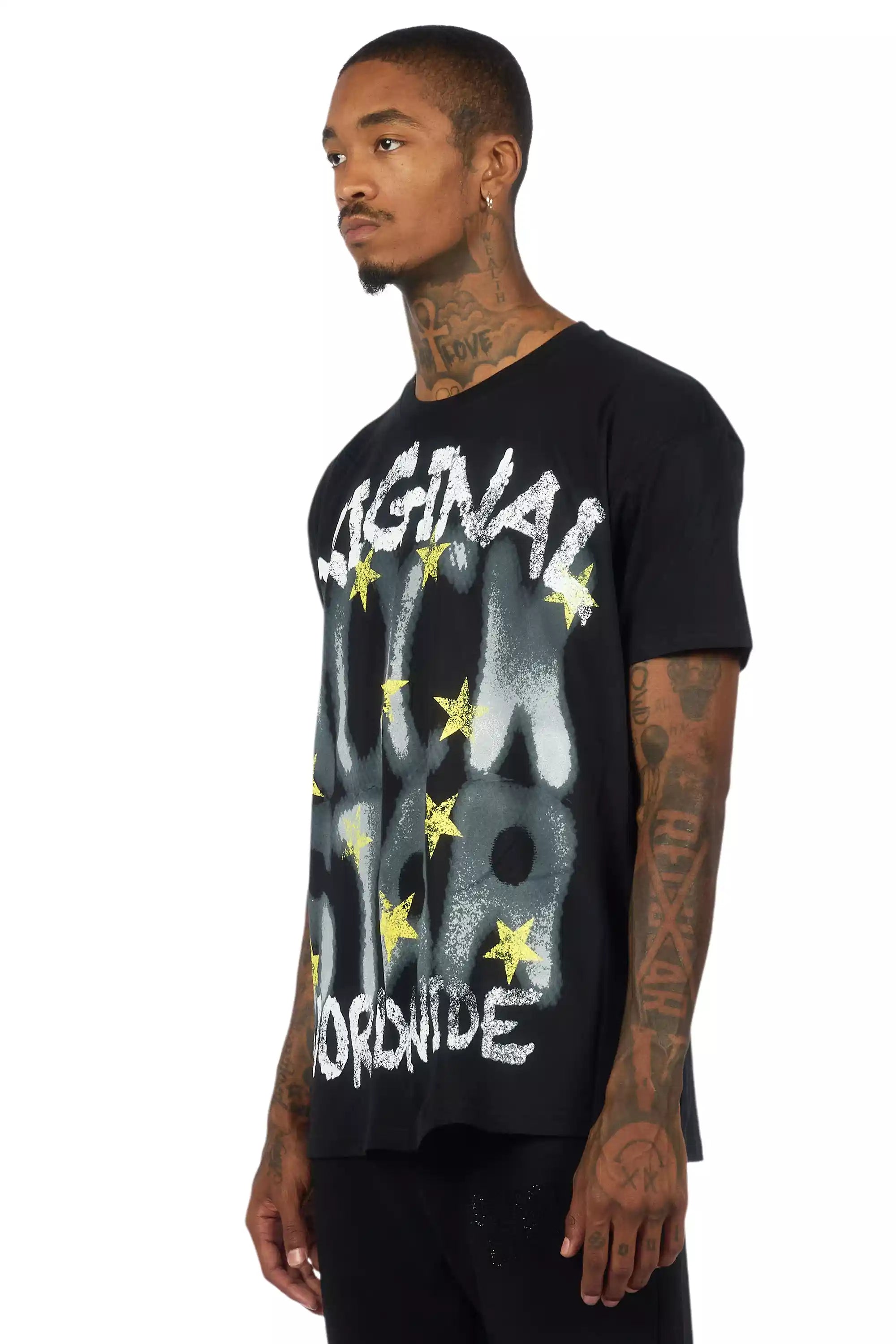 Xaerys Black Oversized Graphic T-Shirt