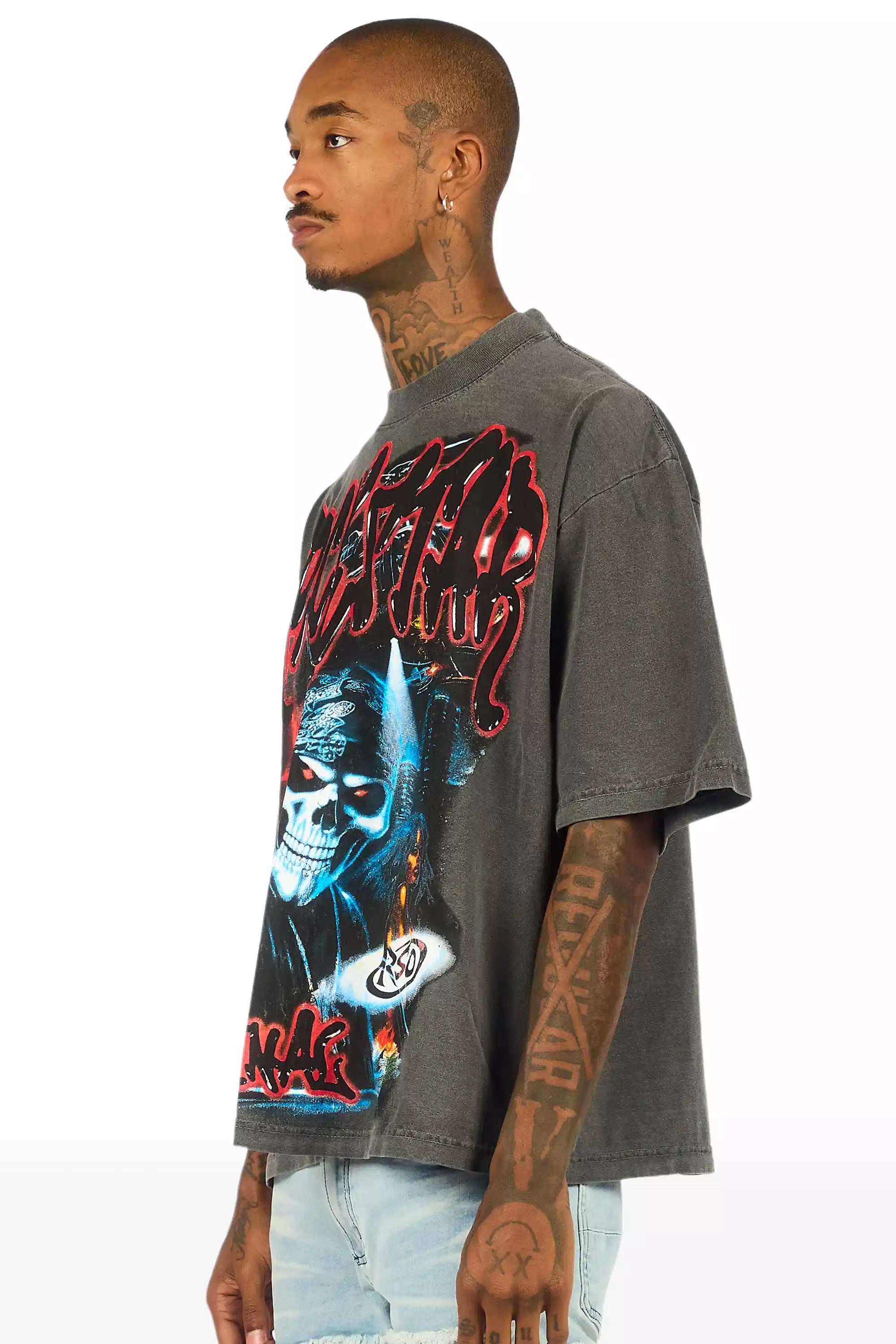 Arvyn Charcoal/Multi Oversized Graphic T-Shirt