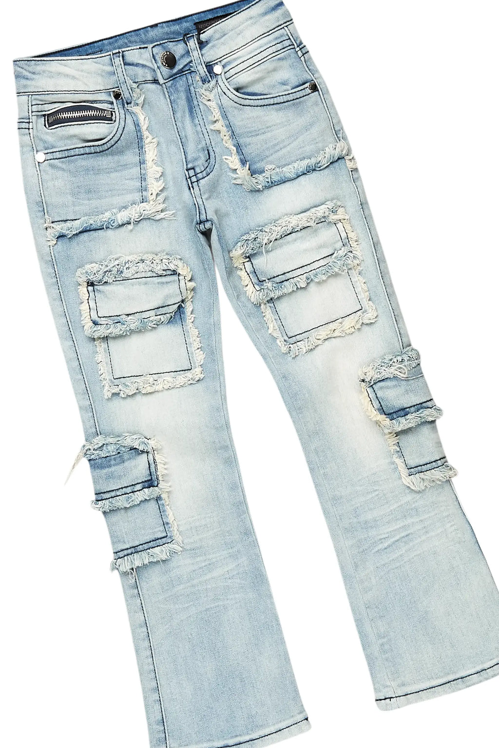 Girls Nahomy Grey T-Shirt/Stacked Flare Jean Set