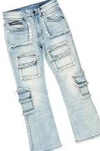 Girls Nahomy Grey T-Shirt/Stacked Flare Jean Set