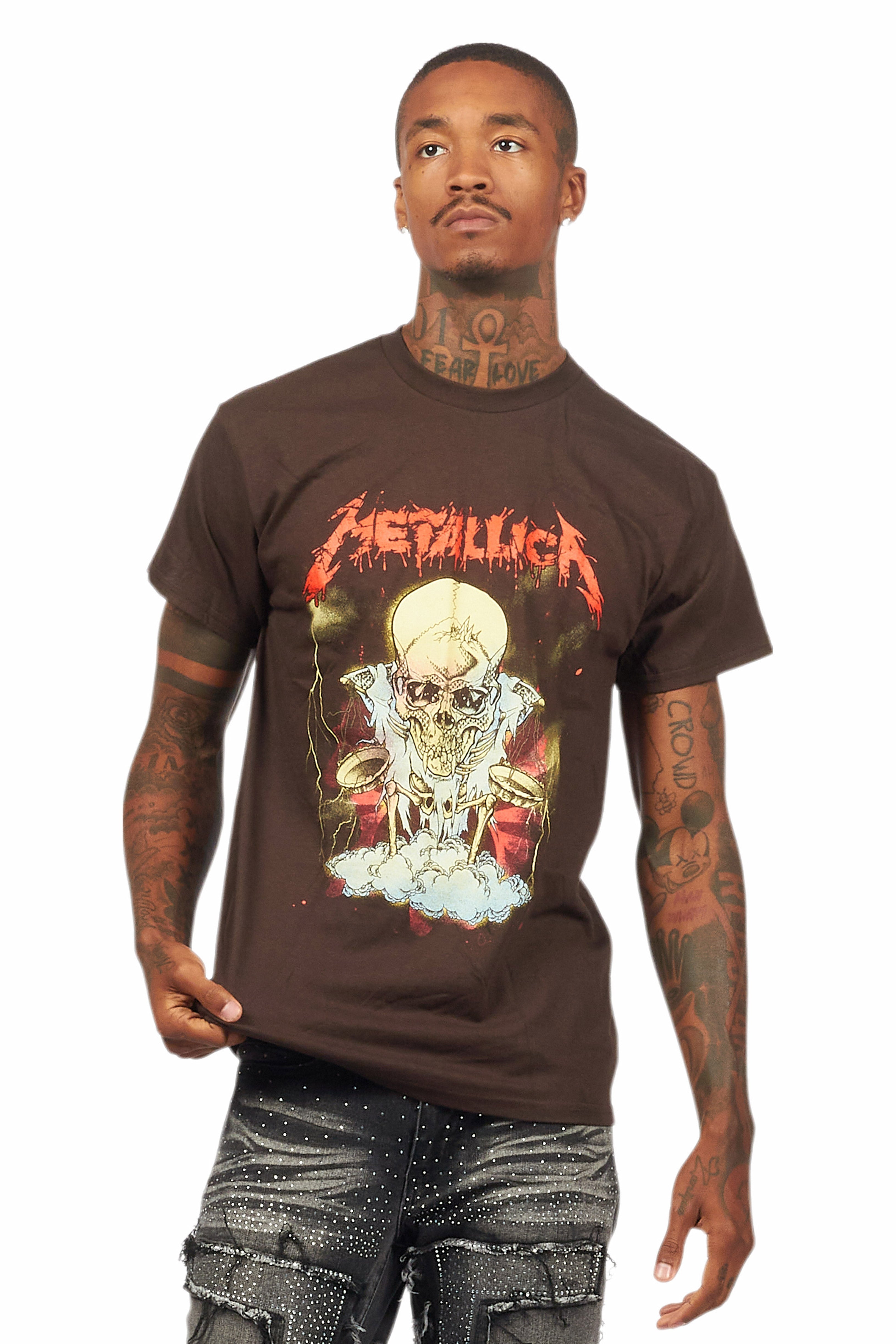Metallica Skull Brown/Red Graphic T-Shirt
